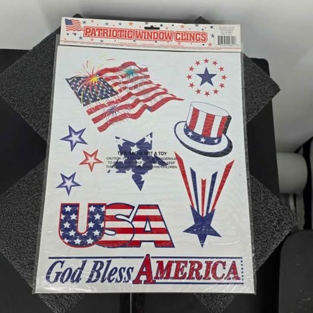 Patriotic American Flag Window Clings Reusable 4th of July USA Red White Blue